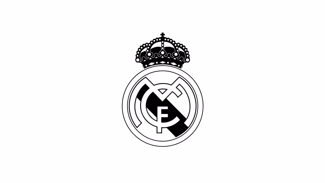 Real Madrid CF official crest logo featuring ornate crown and circular badge design in black and white