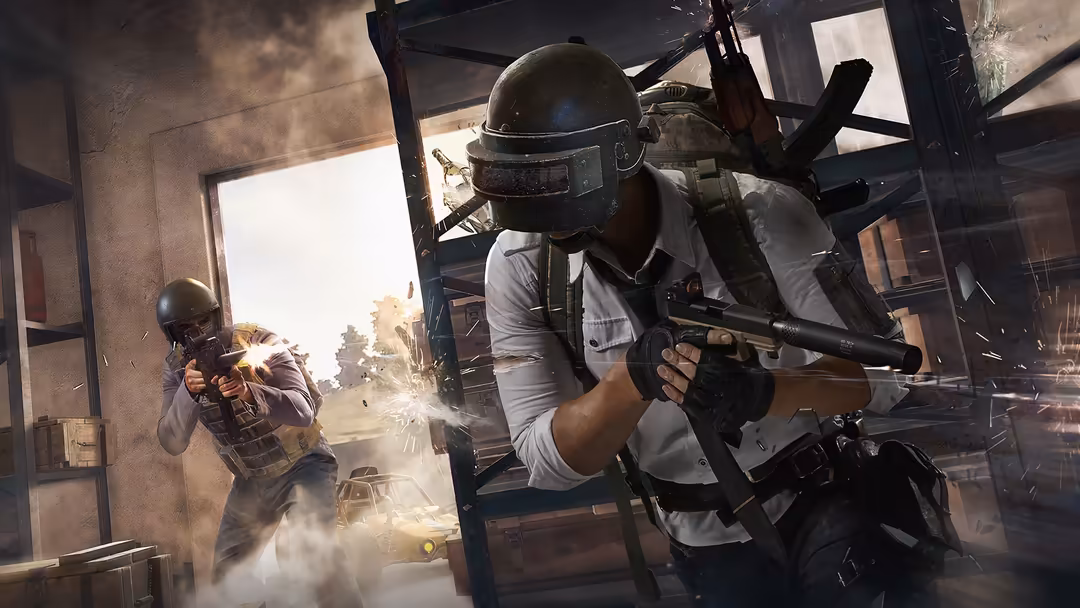 Armed soldiers in tactical gear engaged in intense combat within an urban building with smoke and explosions, demonstrating t