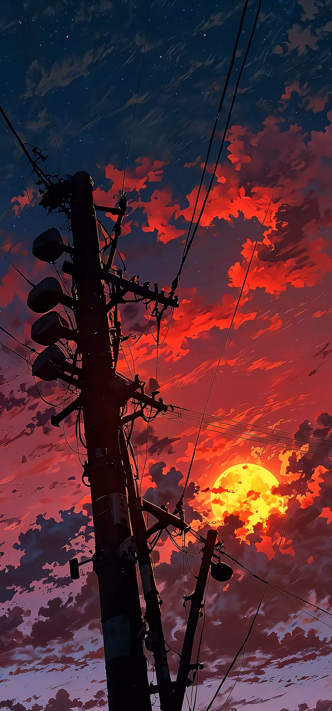 Power Line Sunset Dramatic Sky — vertical sunsets Full HD wallpaper