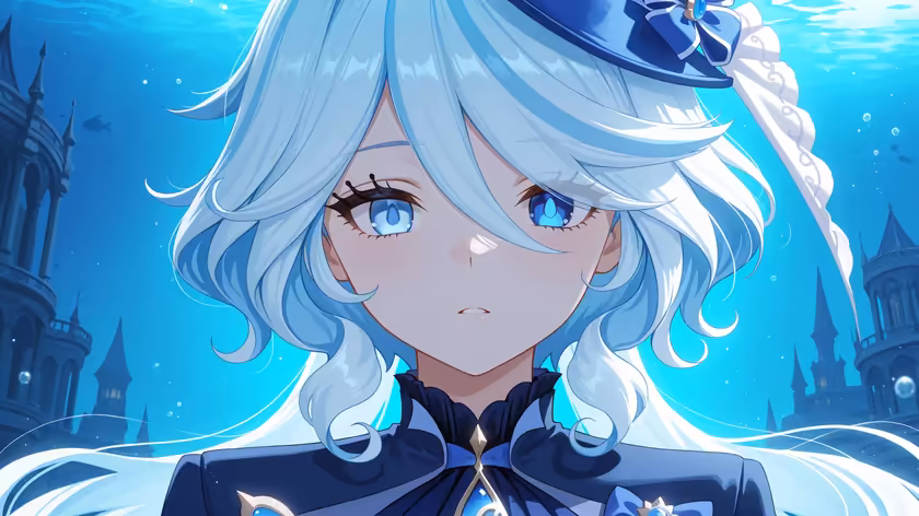 Furina With Flowing Silver Hair