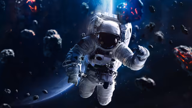 Astronaut in Space with Cosmic Light