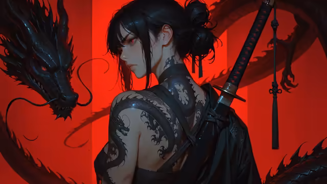Katana Girl Dragon Armor Red