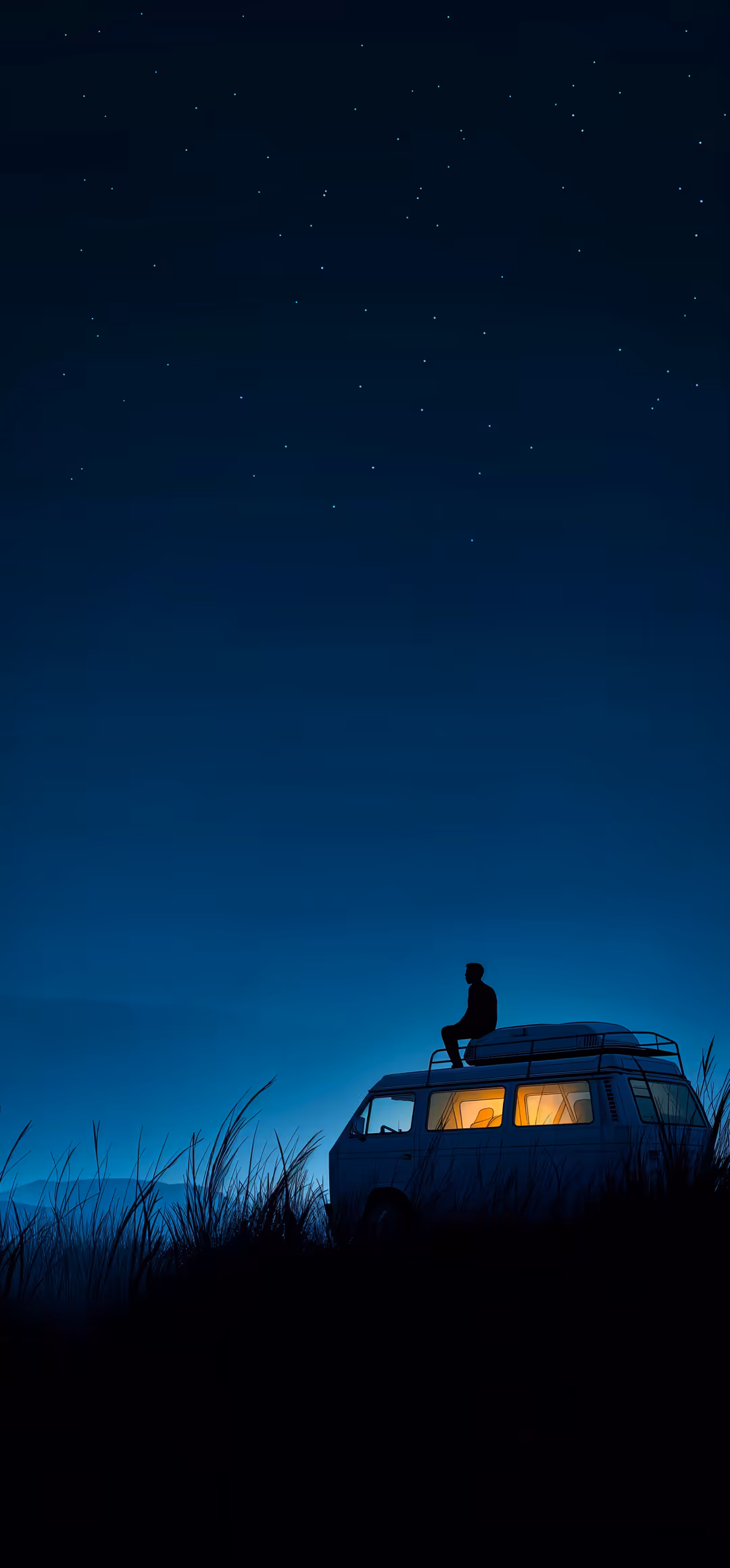 Starlit Night Van Contemplation — vertical lo-fi 4K wallpaper