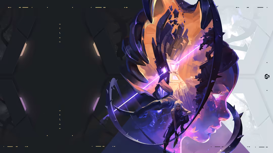 Valorant Episode 9 artwork featuring Jett and Omen with glowing purple and orange energy effects in a dark sci-fi aesthetic
