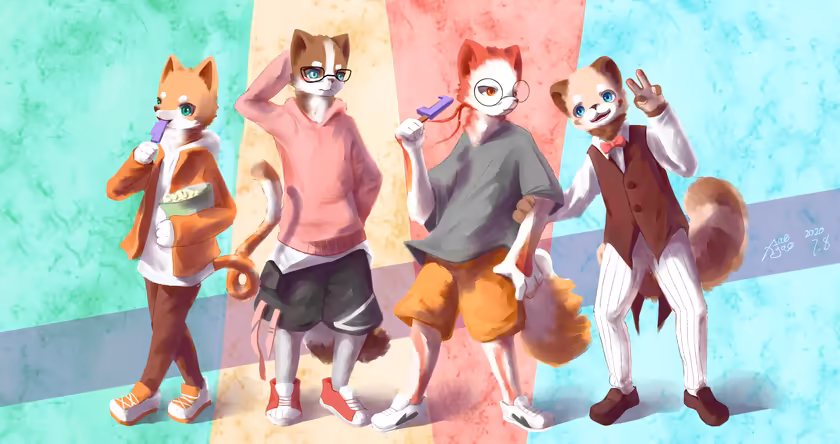 Friendship Colorful Anime Cat Characters