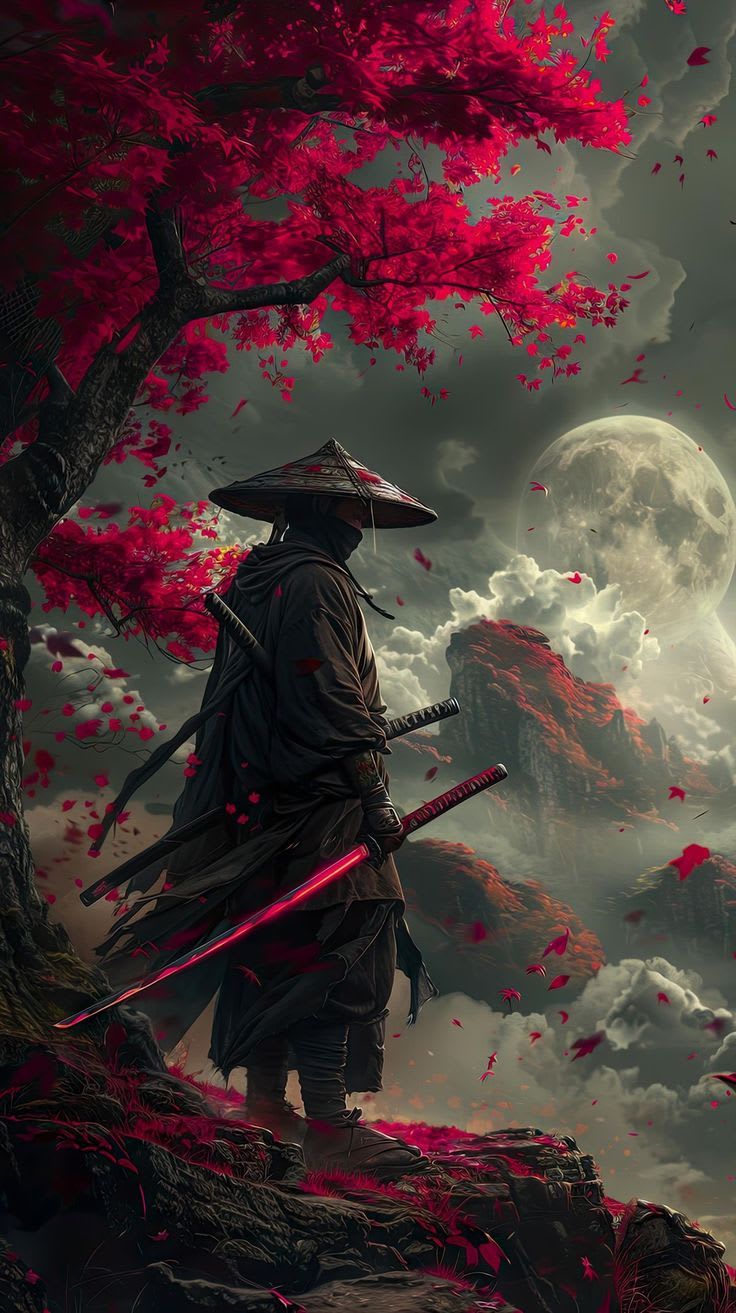 Crimson Samurai Night Wallpaper