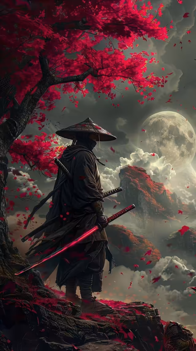 Crimson Samurai Night Wallpaper
