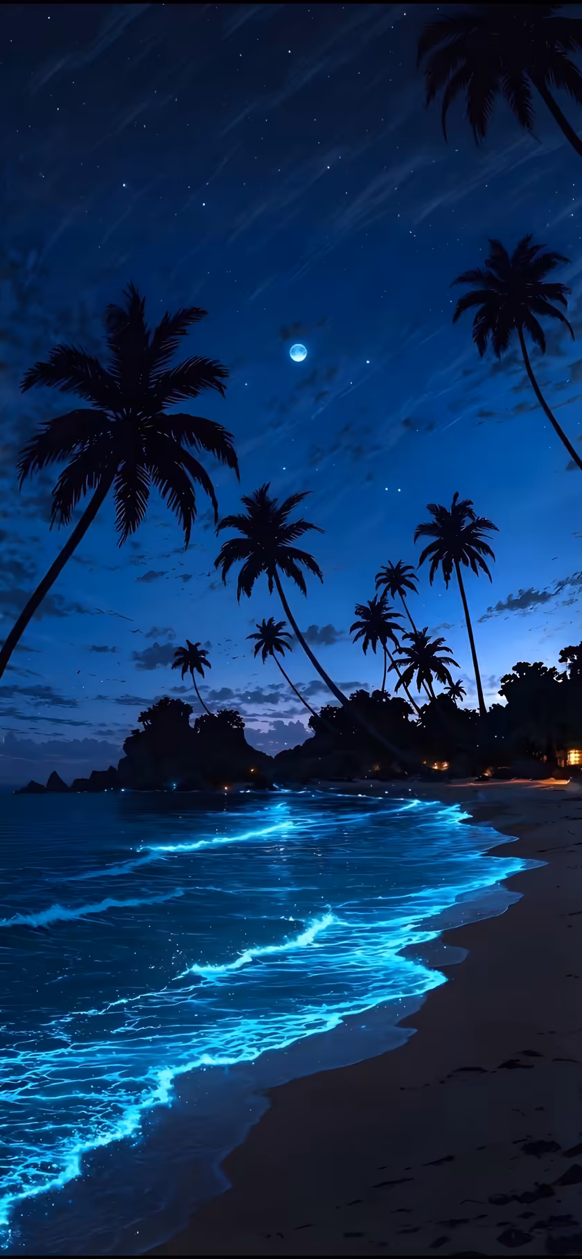 Tropical Moonlit Beach Bioluminescent Waves