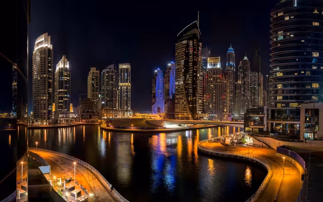 Dubai Marina Night Skyline Lights