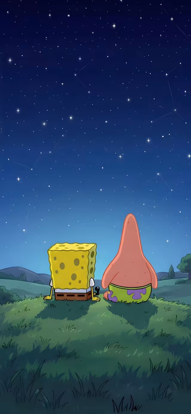SpongeBob Patrick Under Starry Night