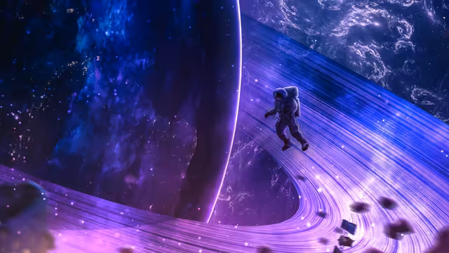 Astronaut Floating Through Neon Space