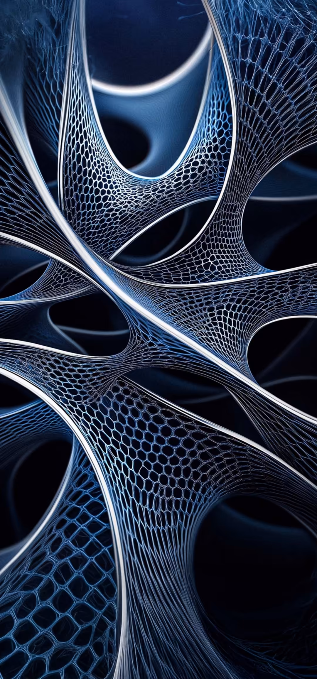 Blue Neon Abstract Mesh Structure — vertical 3d render Full HD wallpaper