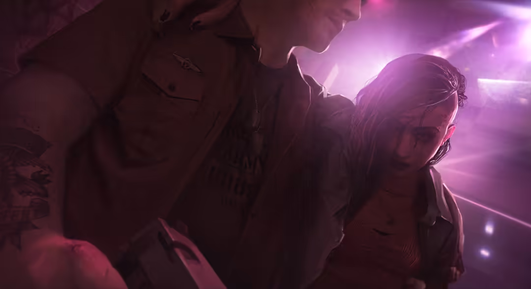 Two tactical operators illuminated by intense purple neon light with dramatic glow effects in a dark atmospheric setting