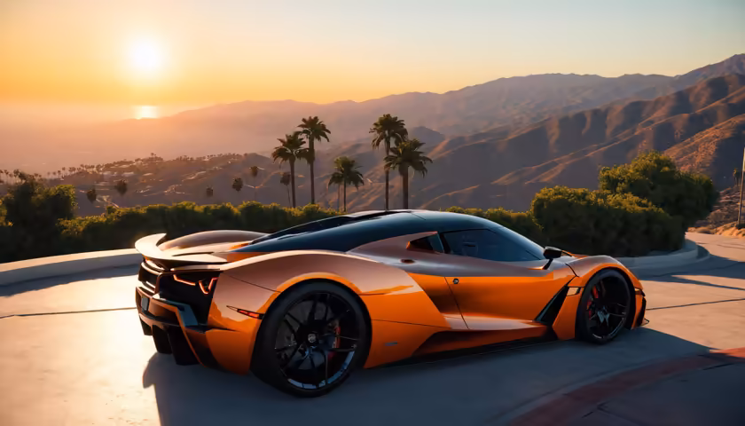 Orange Supercar Mountain Sunset