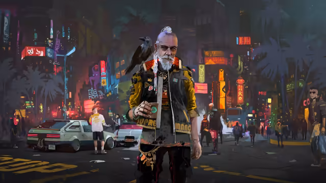 Cyberpunk Neon Street Elder Warrior