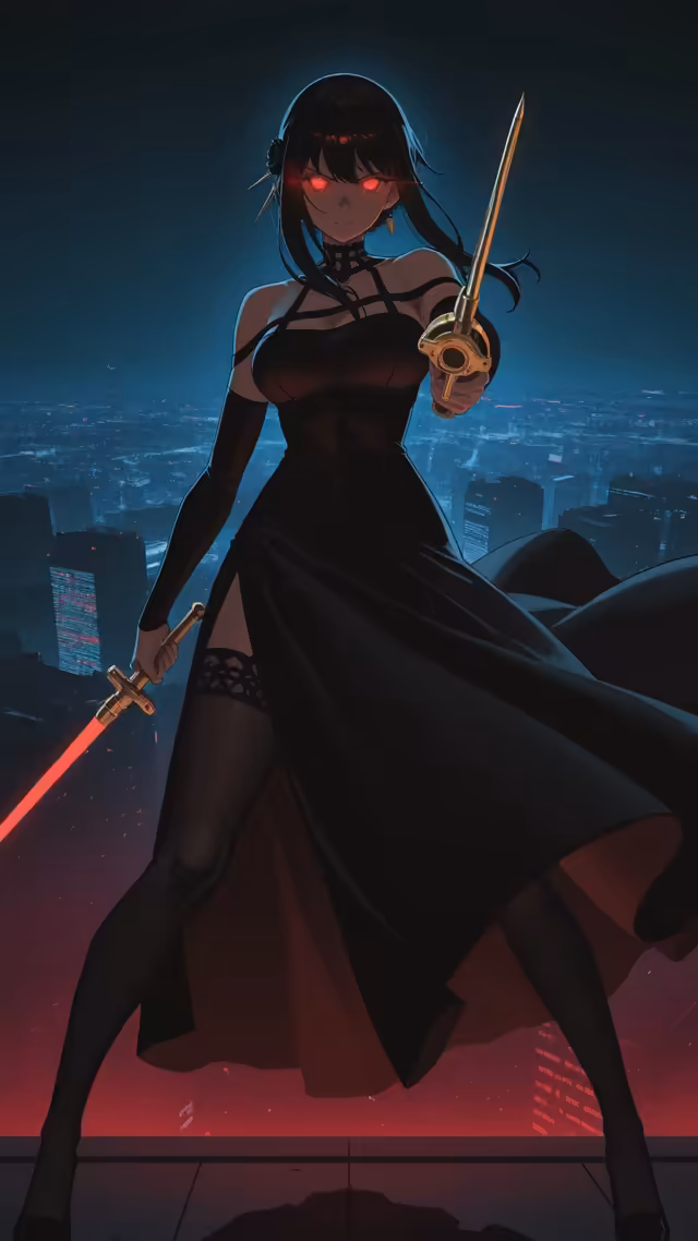 Yor Forger Neon Cyberpunk Warrior
