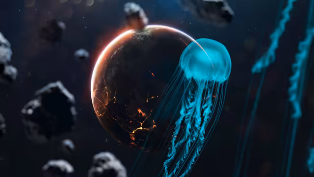 Glowing Planet With Jellyfish Nebula