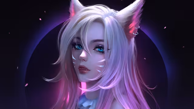 Neon Cat Girl With Glowing Eyes