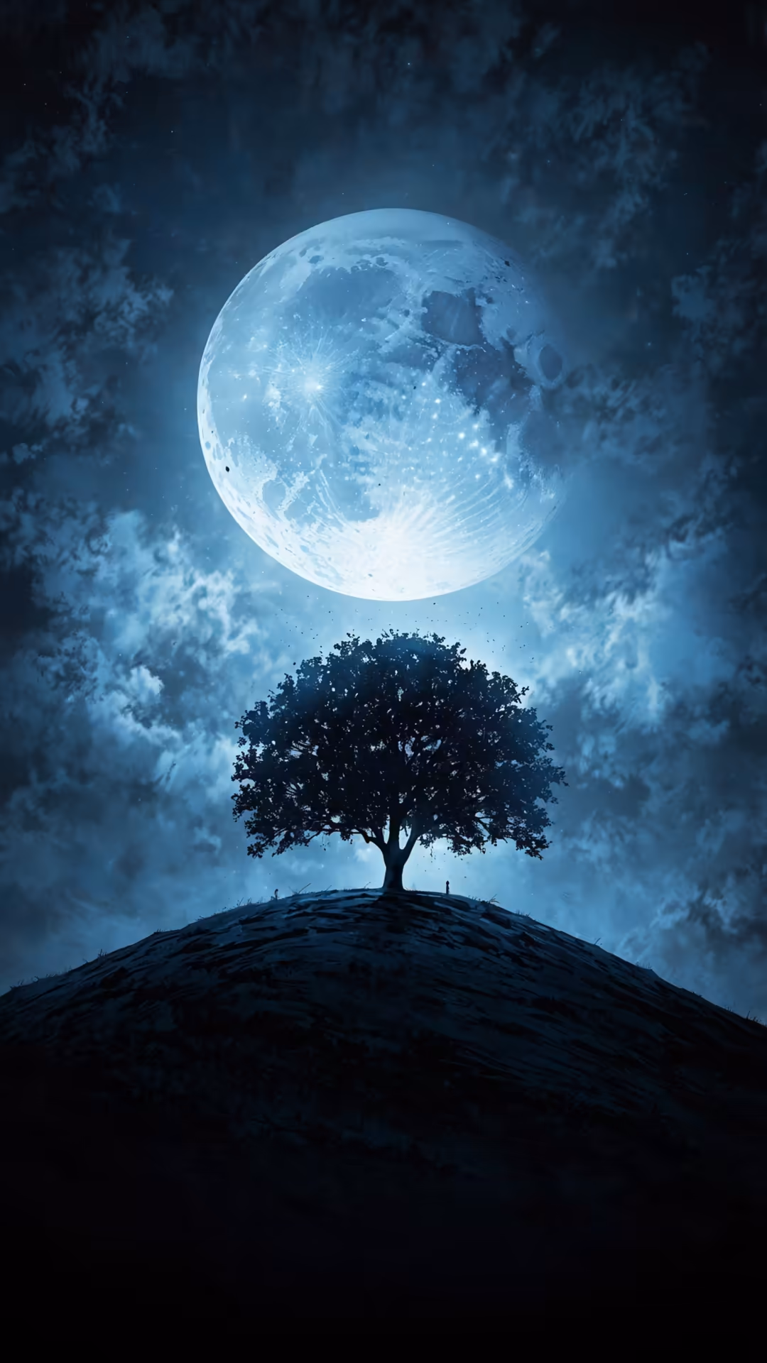 Lone Tree Beneath Full Moon — vertical moon QHD wallpaper