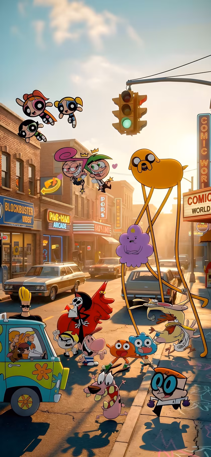 Cartoon Characters Downtown Street Scene