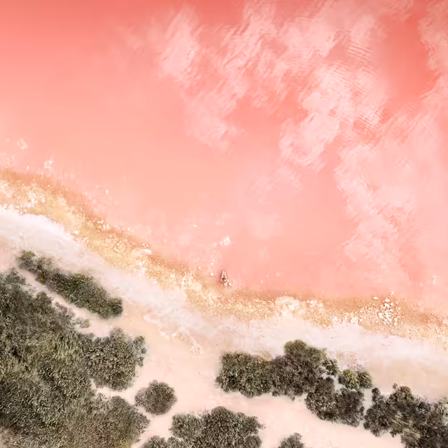 Pink Salt Lake Beach Aerial View