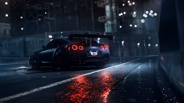 Black Sports Car Neon Night City