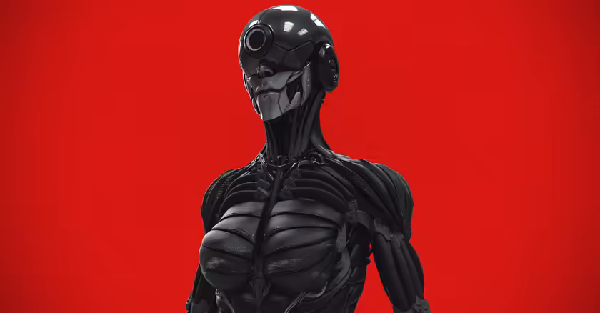 Cyberpunk Black Robot Against Red