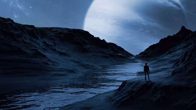 Man Standing Under Giant Moon