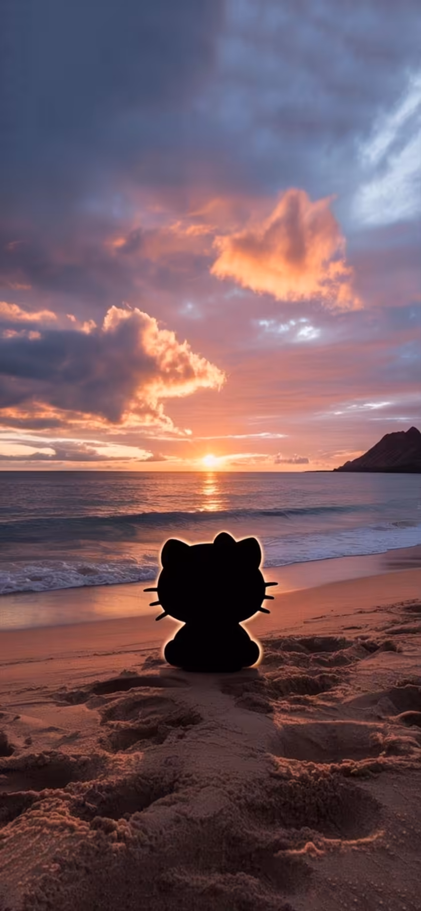 Cat Silhouette Golden Sunset Beach