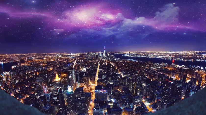 Neon New York City Night Skyline
