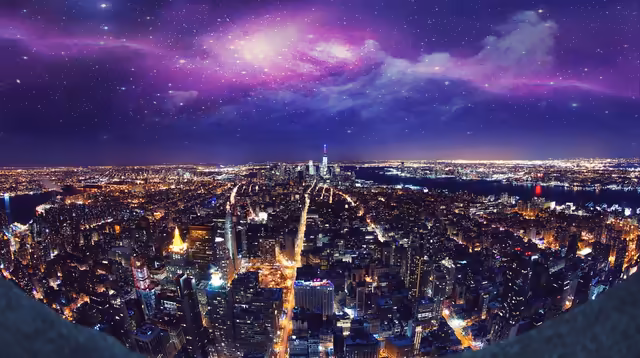 Neon New York City Night Skyline
