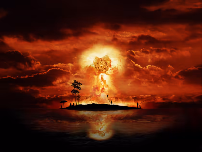Fiery Lion King Rise Above Water