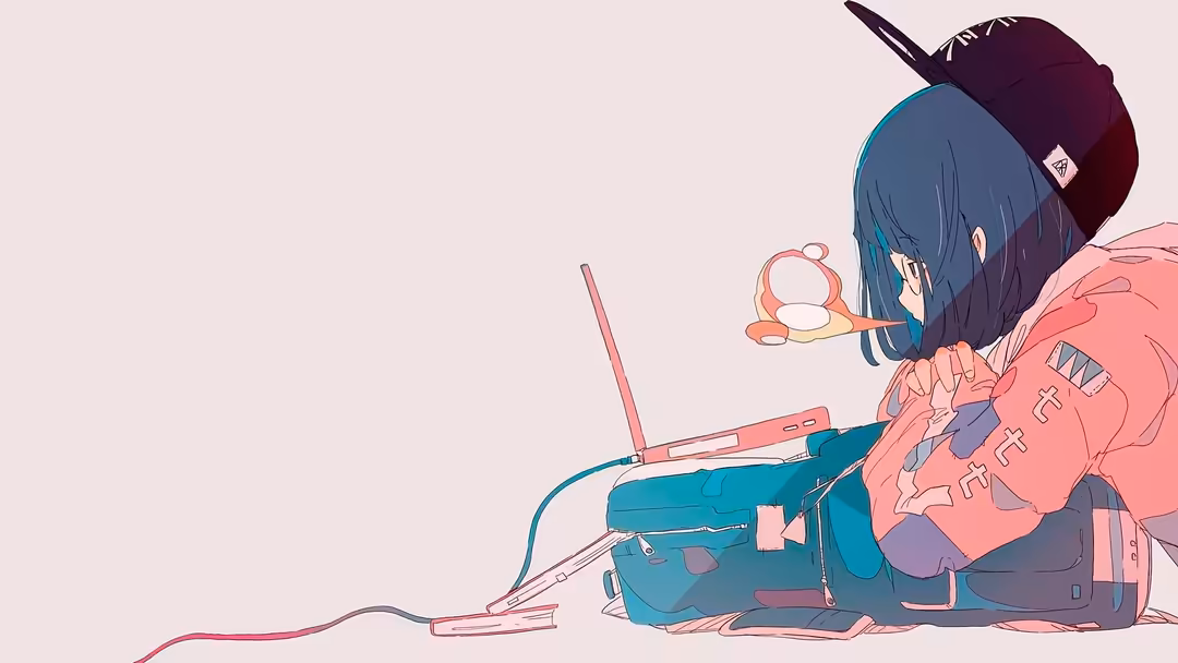 Anime Girl Laptop Gaming Setup — horizontal anime Full HD wallpaper