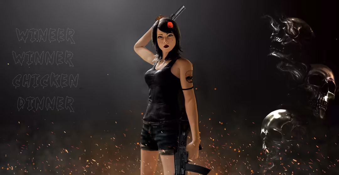 “PUBG warrior standing in a dark environment surrounded by glowing particles, HD battle royale gaming wallpaper.”