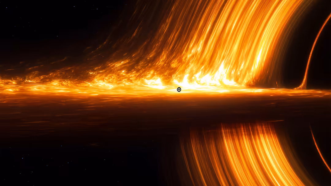 Abstract visualization of golden light streams and energy waves flowing across a dark cosmic background with luminous striati