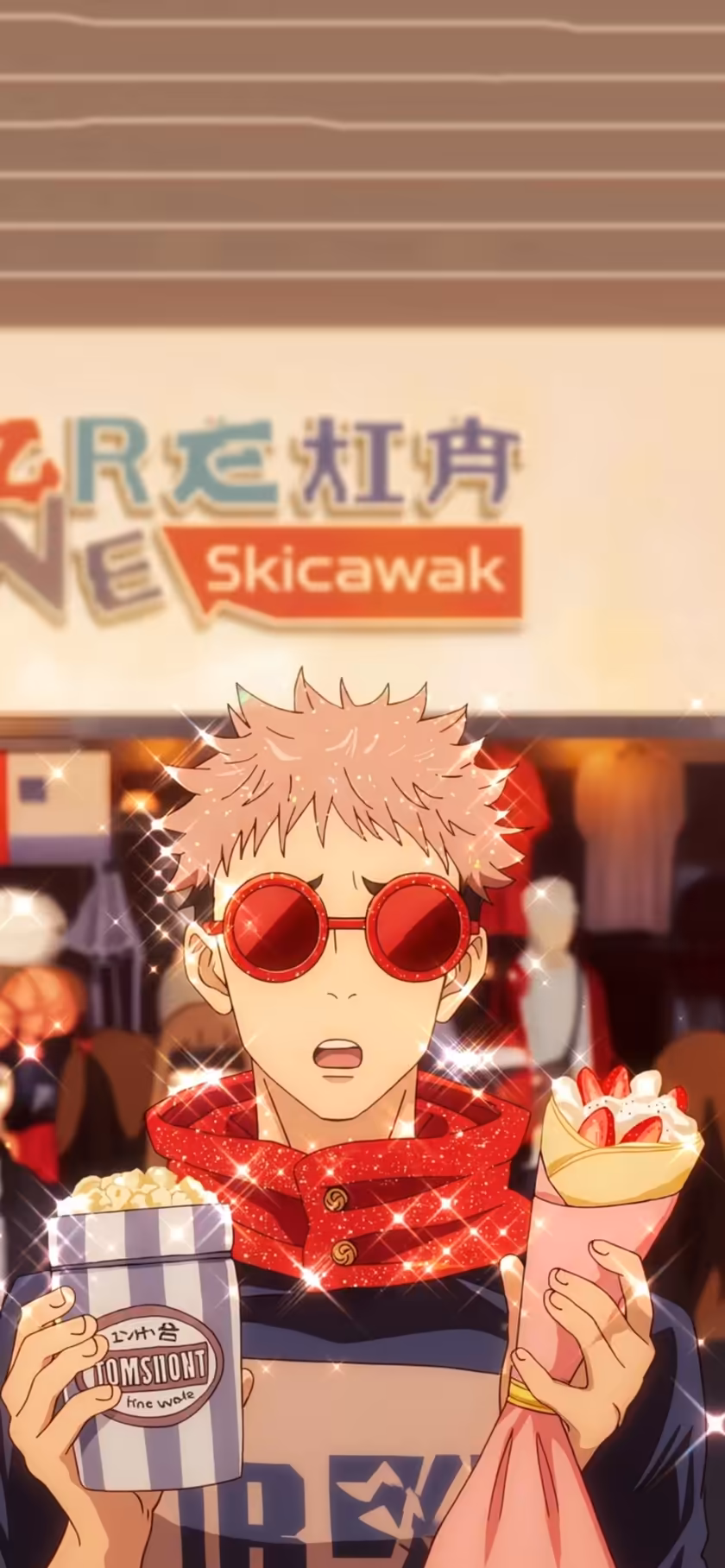 Red Sunglasses Anime Character Snacking