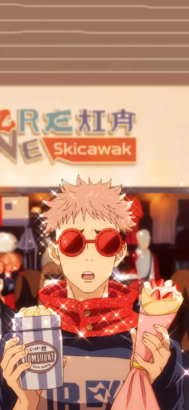 Red Sunglasses Anime Character Snacking
