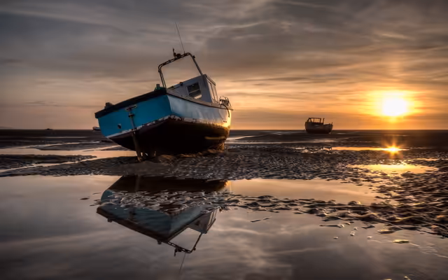 Fishing Boats Golden Hour Reflection