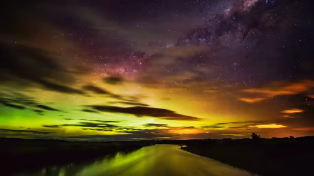 Aurora Northern Lights Over River