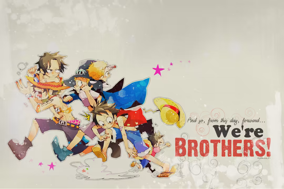 Colorful anime illustration of young characters in dynamic poses with vibrant blue cape, red star, and text reading 'We're Br