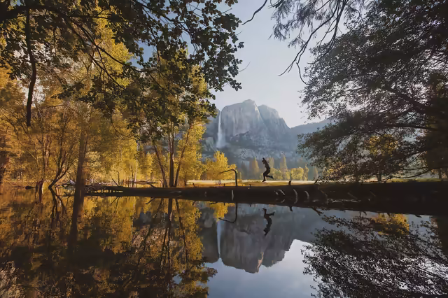 Mountain Waterfall Through Golden Trees