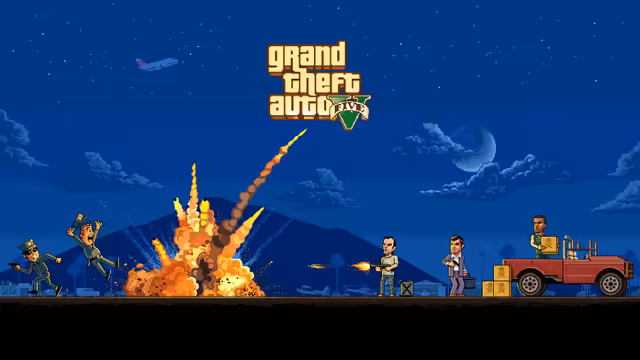 GTA VI Retro Pixel Action Explosion