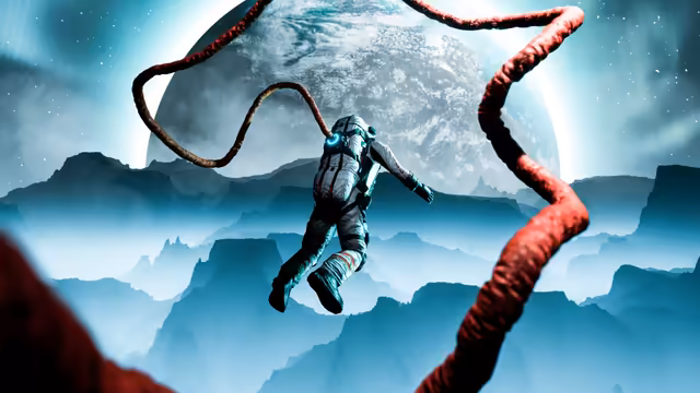 Astronaut Among Cosmic Tentacles