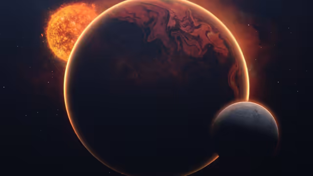 Glowing Planet With Orbiting Star System