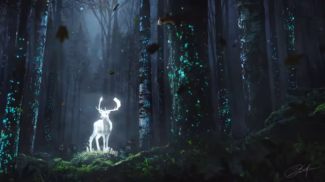 Glowing Deer Forest Mystical Night
