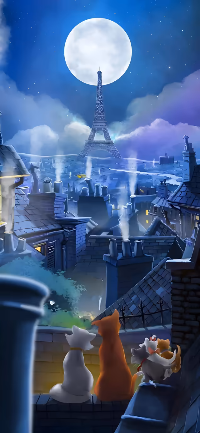 Paris Cats: Moonlit Tower