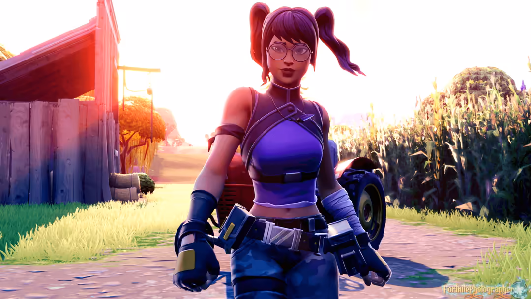 Purple Hair Girl Farmland Sunset — horizontal fortnite Full HD wallpaper