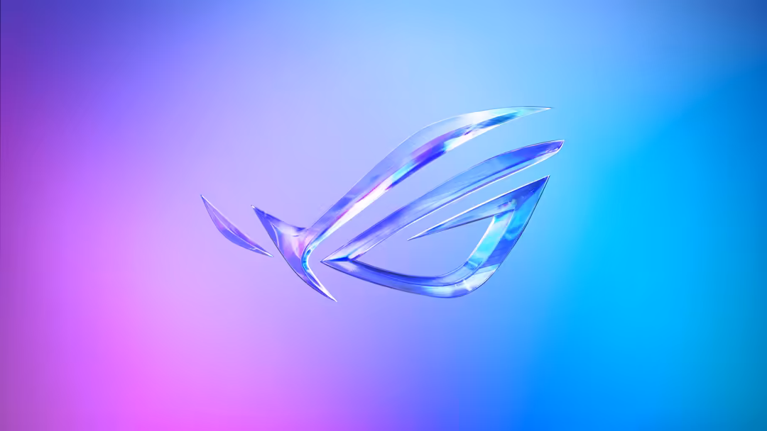 Sleek glass wings with blue and purple gradients flowing across a vibrant purple-to-cyan gradient background with dynamic lig