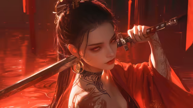 Warrior Woman Red Neon Aesthetic