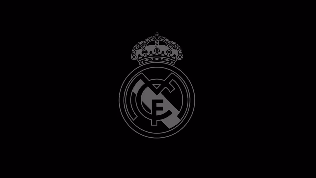 Real Madrid CF official crest and emblem featuring the iconic crown and circular logo design on black background